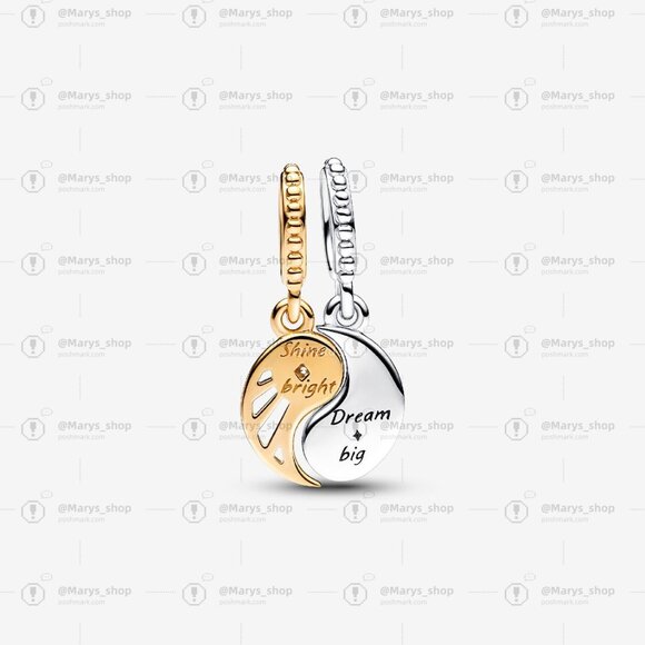 Pandora Two-tone Splittable Sun & Moon Dangle Charm - Picture 2 of 5